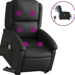 vidaXL Sta-op-massagestoel elektrisch echt leer zwart