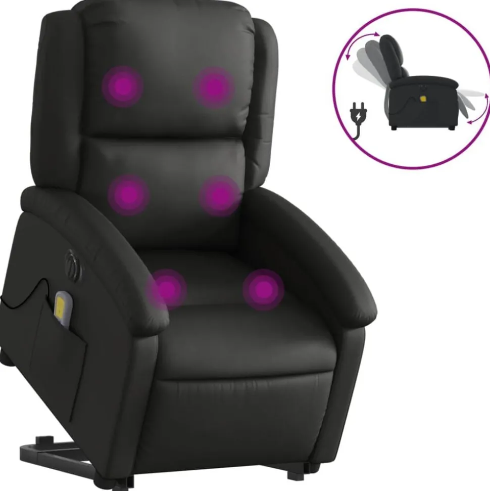 vidaXL Sta-op-massagestoel elektrisch echt leer zwart