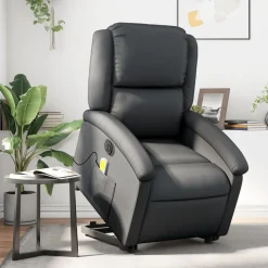vidaXL Sta-op-massagestoel elektrisch echt leer zwart