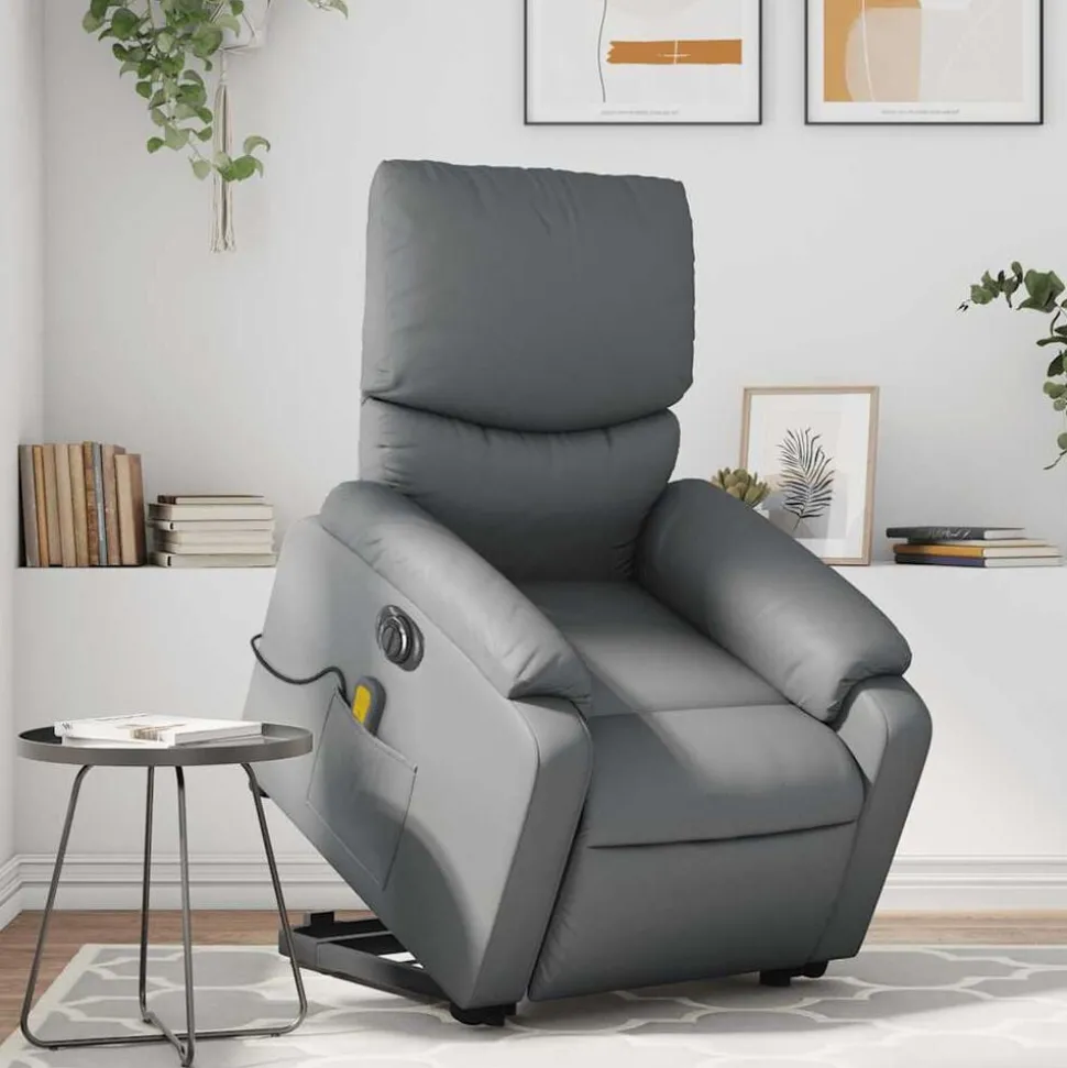 vidaXL Sta-op-massagestoel elektrisch kunstleer grijs