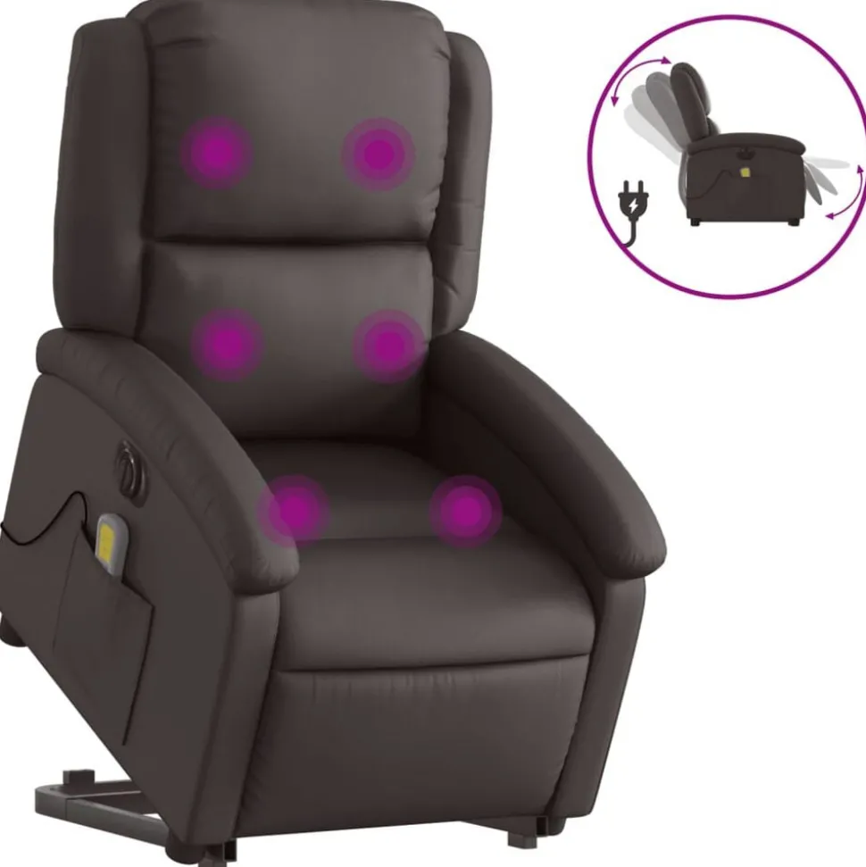 vidaXL Sta-op-massagestoel elektrisch echt leer donkerbruin