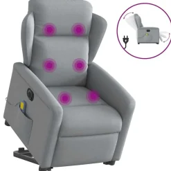 vidaXL Sta-op-massagestoel elektrisch verstelbaar stof lichtgrijs