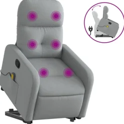vidaXL Sta-op-massagestoel verstelbaar stof lichtgrijs