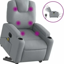 vidaXL Sta-op-massagestoel elektrisch verstelbaar stof lichtgrijs