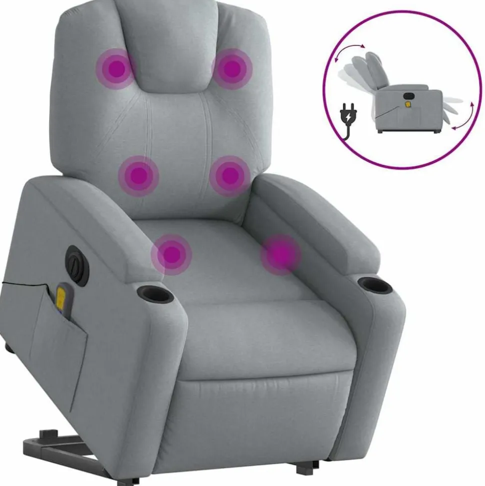 vidaXL Sta-op-massagestoel elektrisch verstelbaar stof lichtgrijs