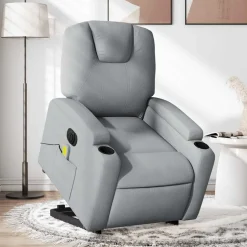 vidaXL Sta-op-massagestoel elektrisch verstelbaar stof lichtgrijs