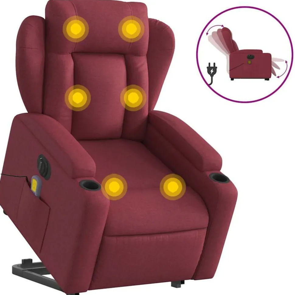 vidaXL Sta-op-massagestoel elektrisch verstelbaar stof wijnrood