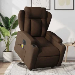 vidaXL Sta-op-massagestoel elektrisch verstelbaar stof bruin