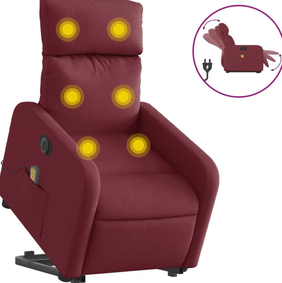 vidaXL Sta-op-massagestoel elektrisch verstelbaar stof wijnrood