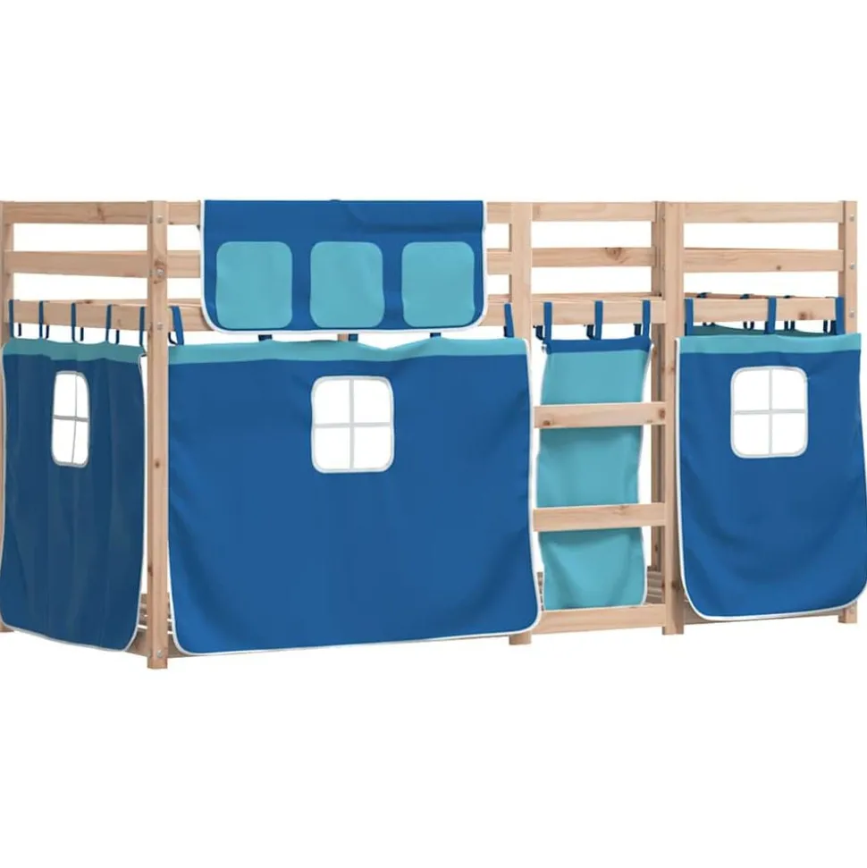 vidaXL Stapelbed met gordijnen 90x200 cm massief grenenhout blauw