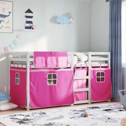 vidaXL Stapelbed met gordijnen 90x200 cm grenenhout roze