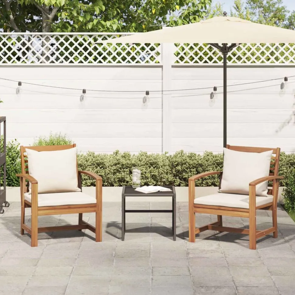 vidaXL Stoel 2 Stuk Bruin en Crème 65 x 60 x 76,5 cm Massief Teakhout