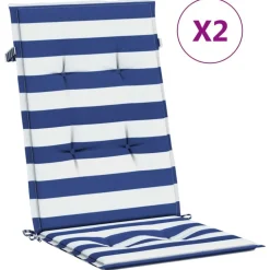 vidaXL Stoelkussens 2 st hoge rug gestreepte stof wit en blauw