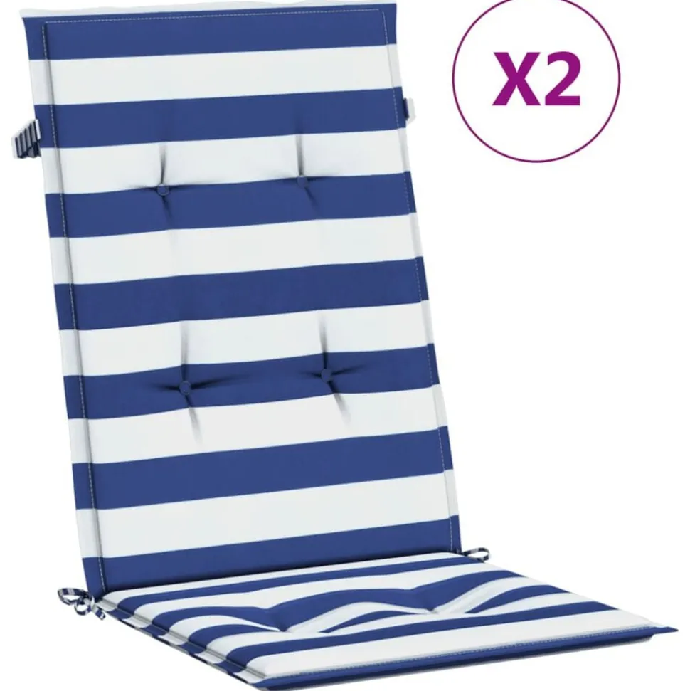 vidaXL Stoelkussens 2 st hoge rug gestreepte stof wit en blauw
