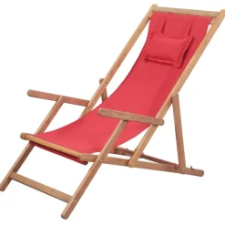vidaXL Strandstoel inklapbaar stof en houten frame rood