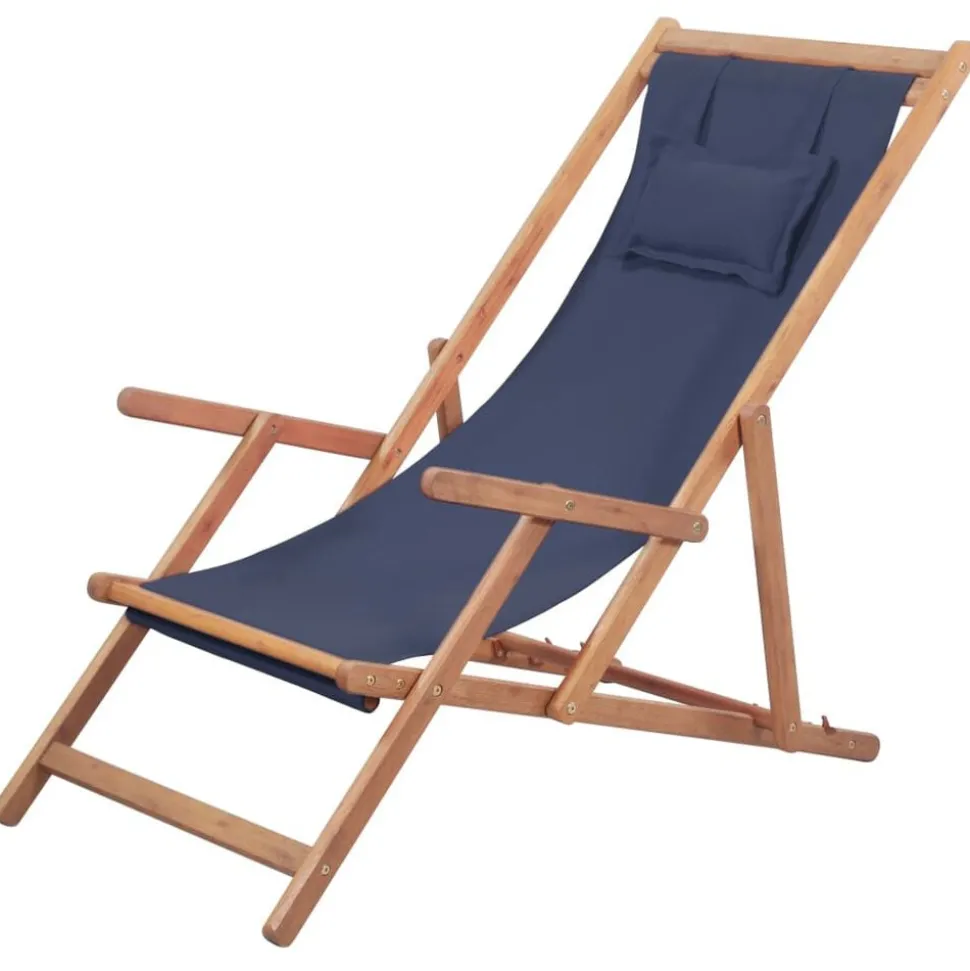 vidaXL Strandstoel inklapbaar stof en houten frame blauw