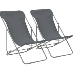 vidaXL Strandstoelen inklapbaar 2 st staal en oxford stof grijs