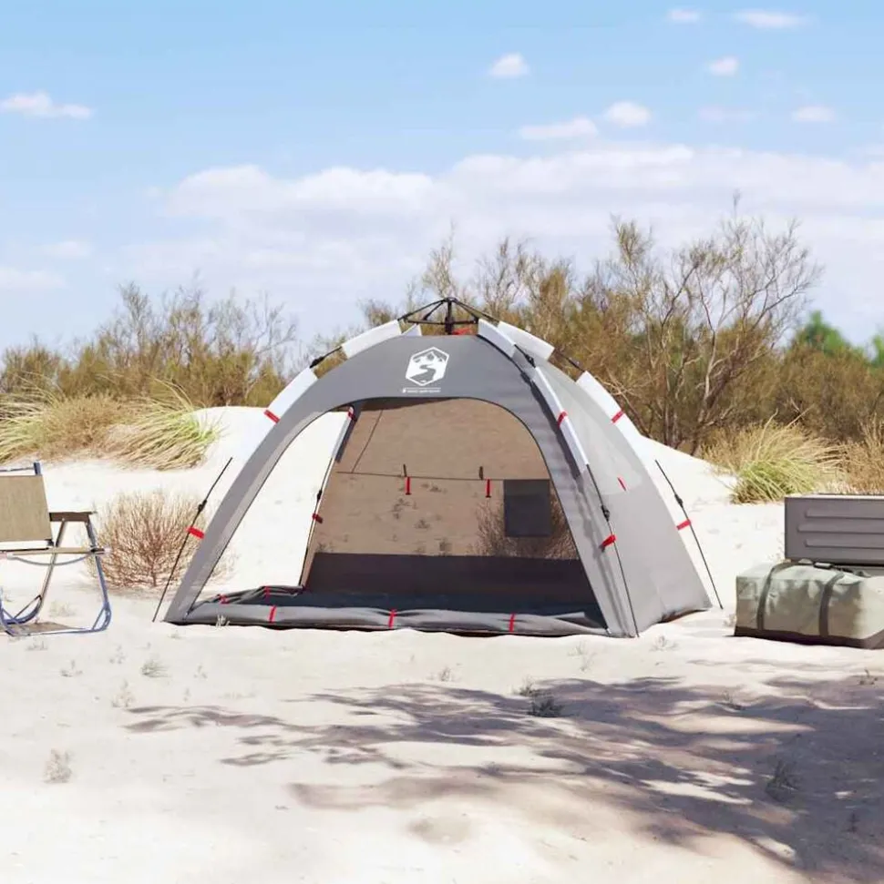 vidaXL Strandtent 2-persoons waterdicht snelontgrendeling grijs