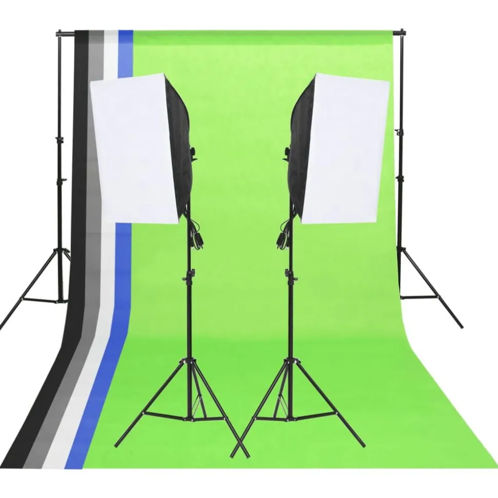 vidaXL Studioverlichtingsset met achtergronden en softboxen