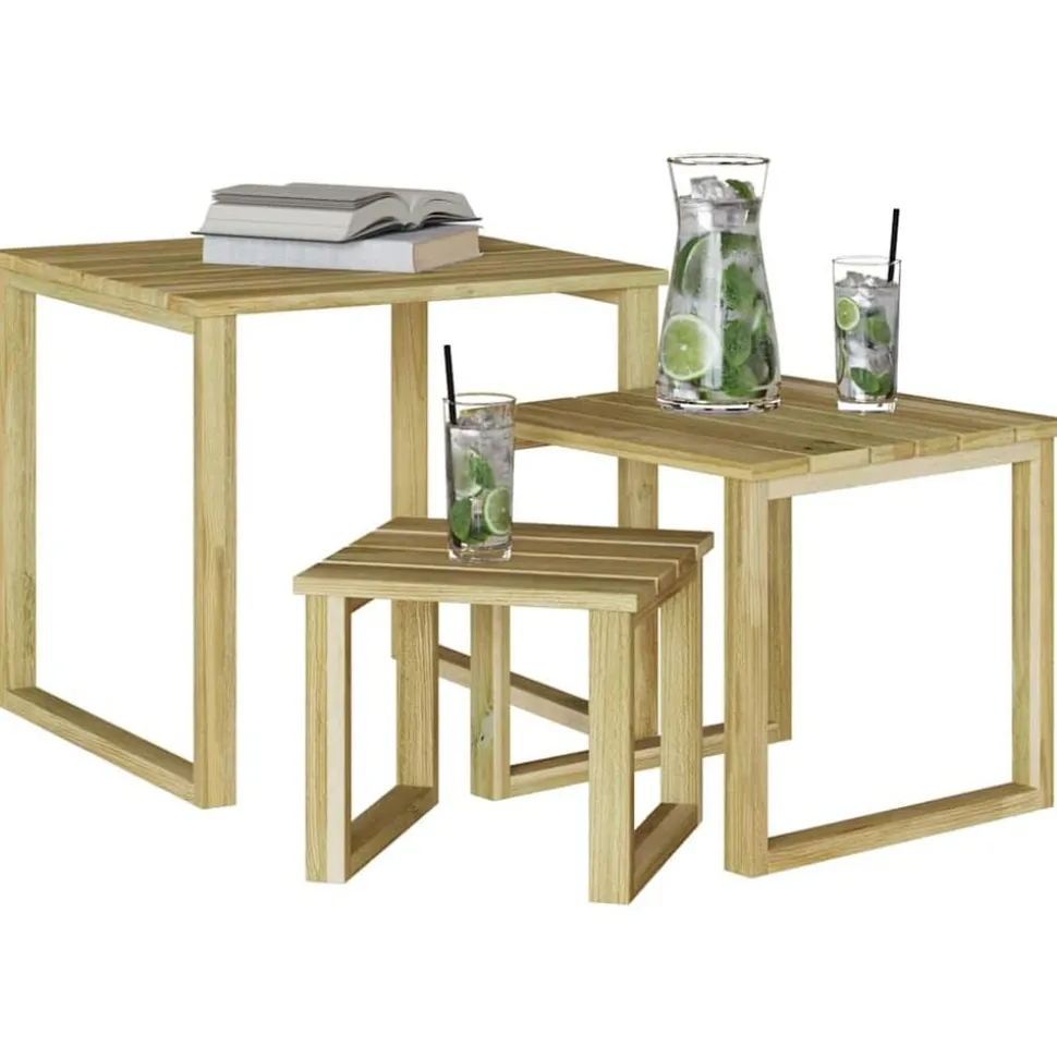 vidaXL Tafel 3 pcs Naturel Geïmpregneerd grenenhout