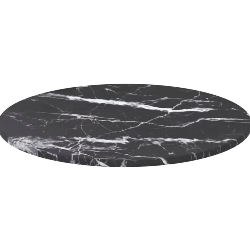 vidaXL Tafelblad Ø30x0,8 cm gehard glas met marmerontwerp zwart