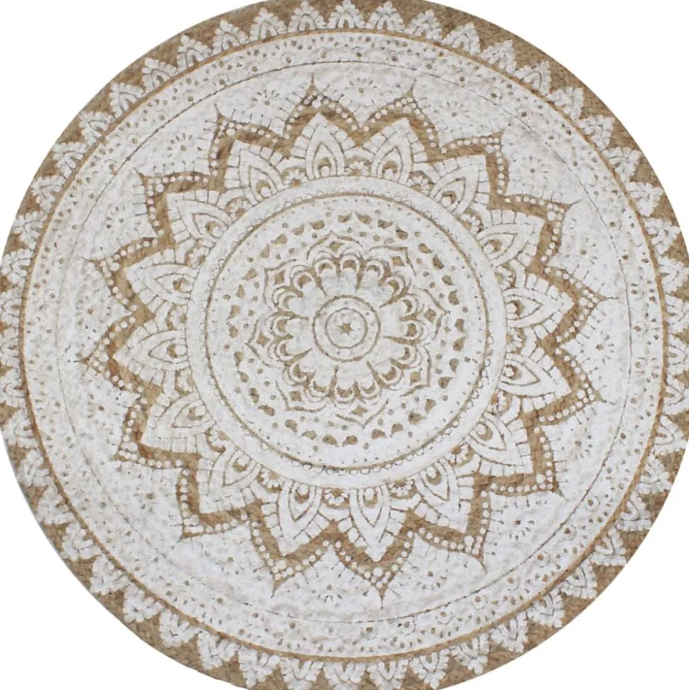 vidaXL Tapijt met print rond 90 cm gevlochten jute