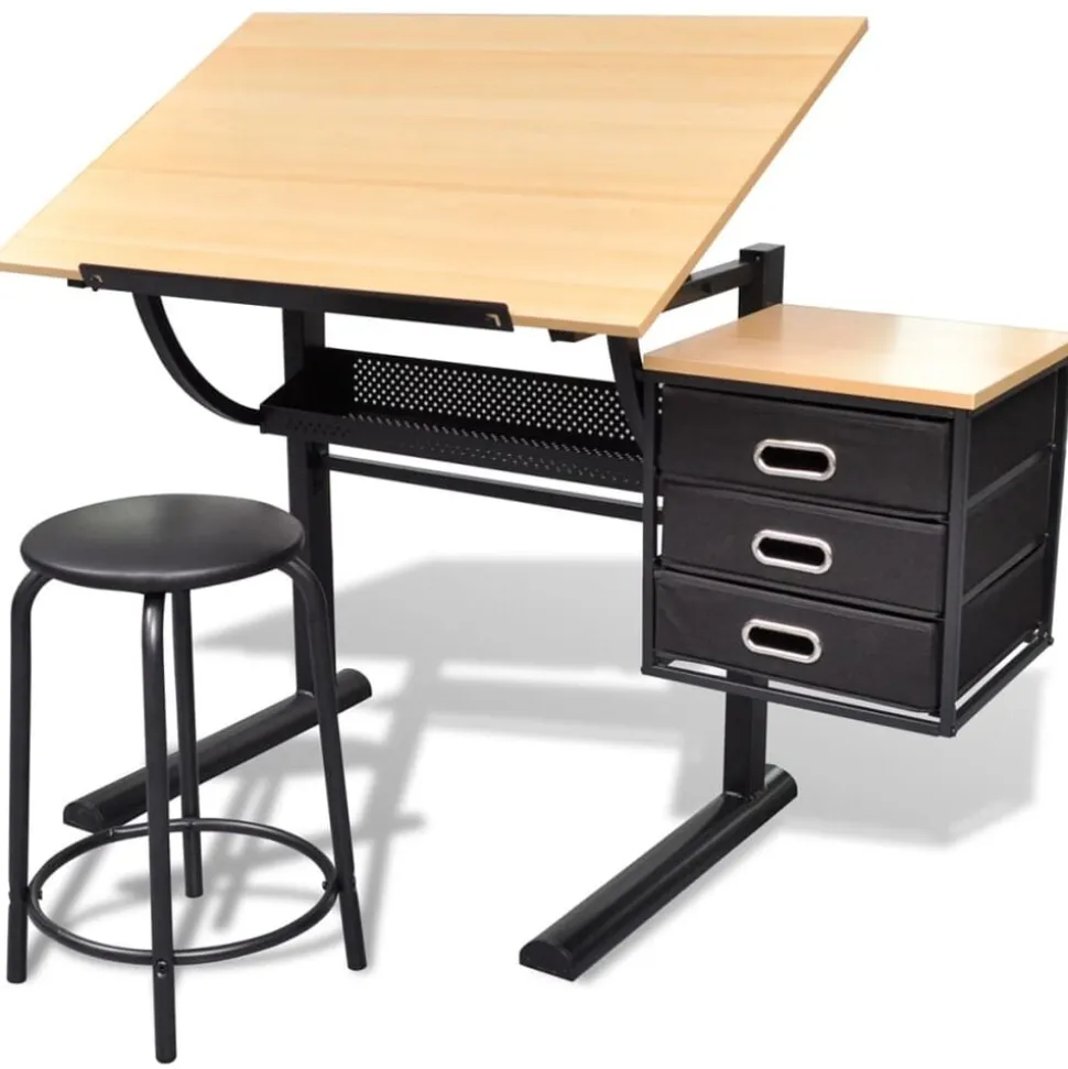vidaXL Tekentafel met kastje + kruk