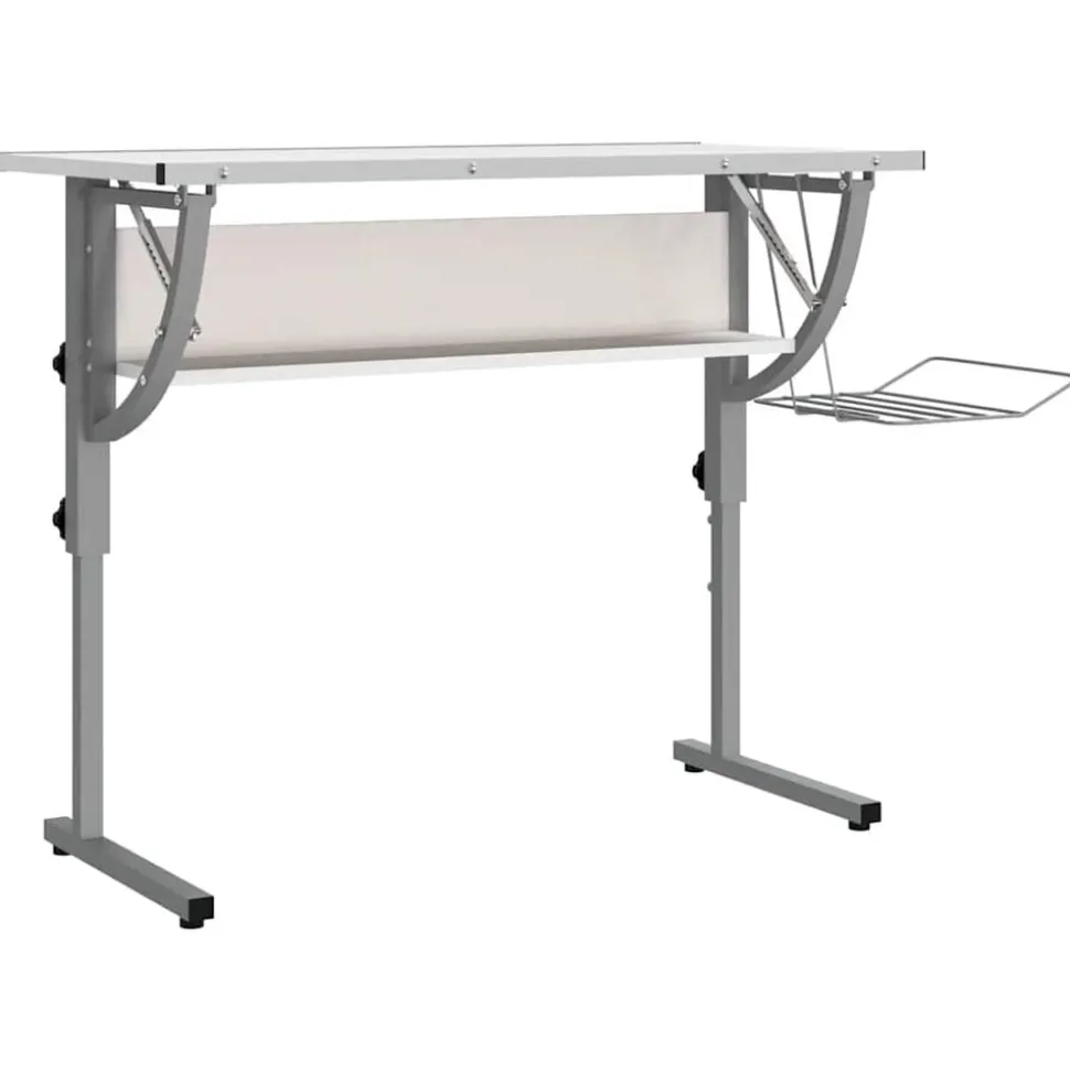 vidaXL Tekentafel 110x53x(58-87) cm bewerkt hout en staal wit/grijs