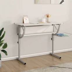 vidaXL Tekentafel 110x53x(58-87) cm bewerkt hout en staal wit/grijs