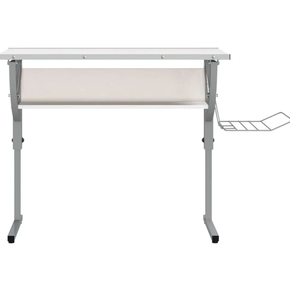vidaXL Tekentafel 110x53x(58-87) cm bewerkt hout en staal wit/grijs