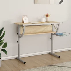 vidaXL Tekentafel 110x53x(58-87) cm bewerkt hout en staal eiken/grijs