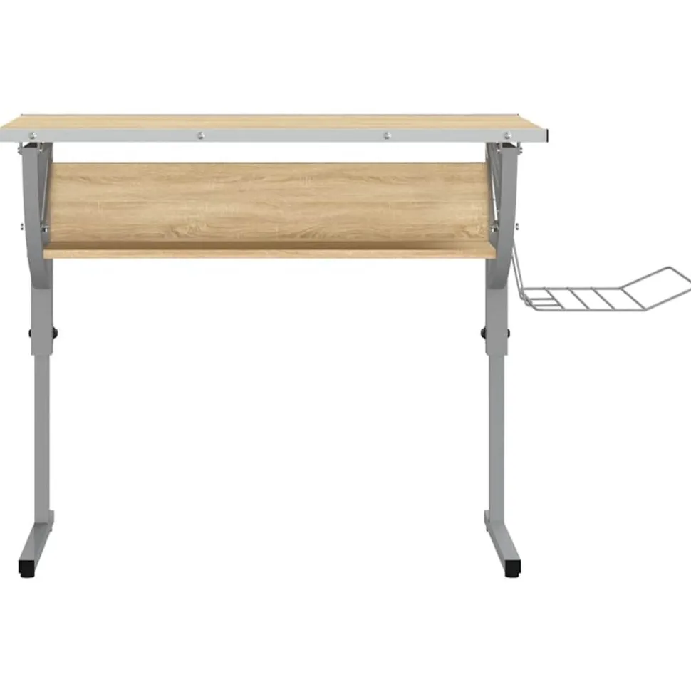vidaXL Tekentafel 110x53x(58-87) cm bewerkt hout en staal eiken/grijs