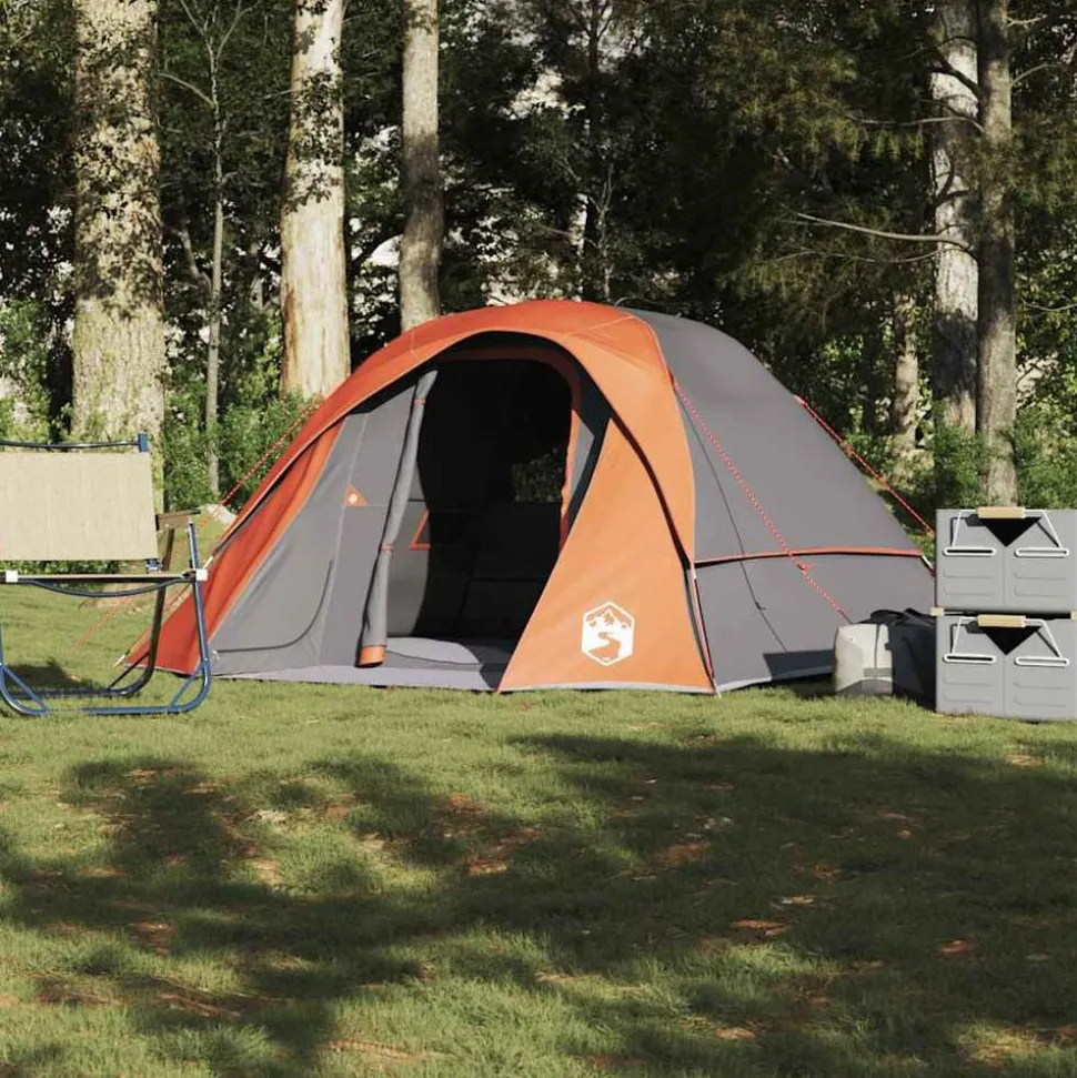 vidaXL Tent 4-persoons waterdicht grijs en oranje