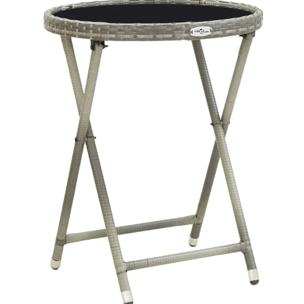 vidaXL Theetafel 60 cm poly rattan en gehard glas grijs