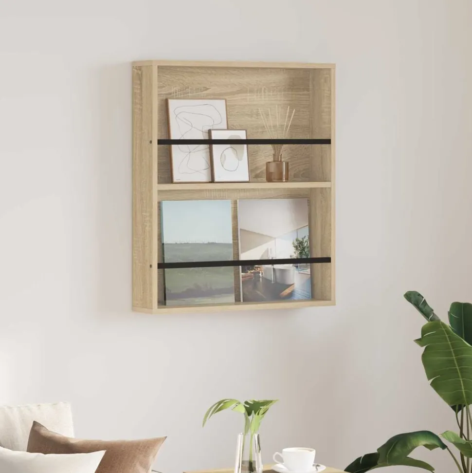 vidaXL Tijdschrift Rek Sonoma Eiken 60 x 12 x 70 cm Bewerkt hout