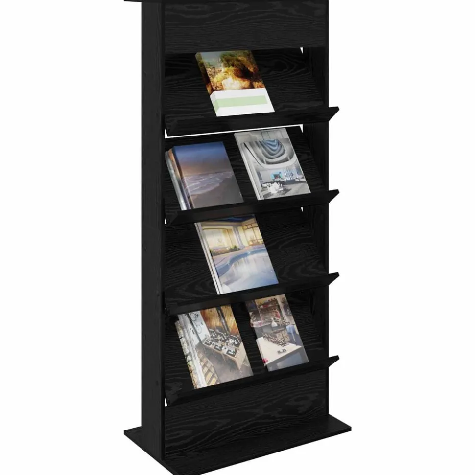 vidaXL Tijdschrift Rek Zwart Eiken 70 x 41 x 156 cm Bewerkt hout