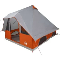 vidaXL Tipi Tent met dak Grijs en Oranje 358 x 296 x 258 cm taft