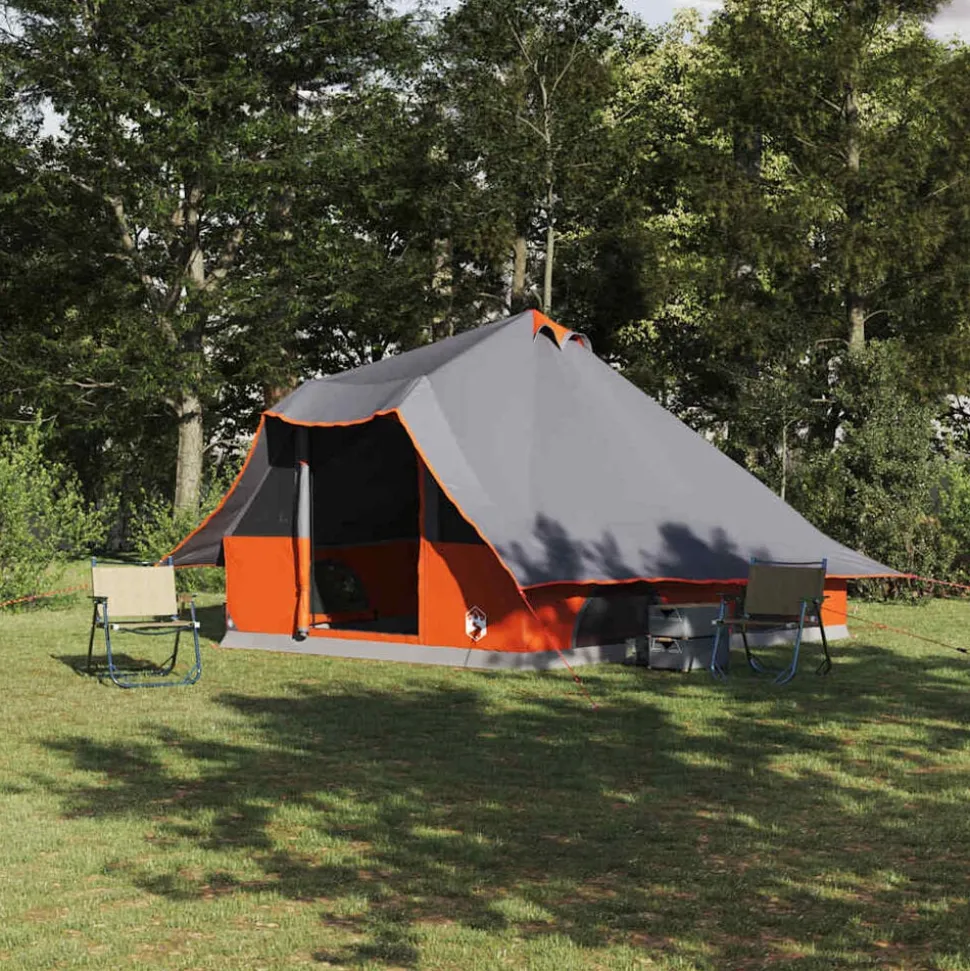 vidaXL Tipi Tent met dak Grijs en Oranje 358 x 296 x 258 cm taft
