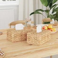 vidaXL Tissueboxhoezen 2 pcs Waterhyacint 27.5 x 16.5 x 14 cm Naturel