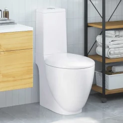 vidaXL Toilet rond afvoer onder keramiek wit