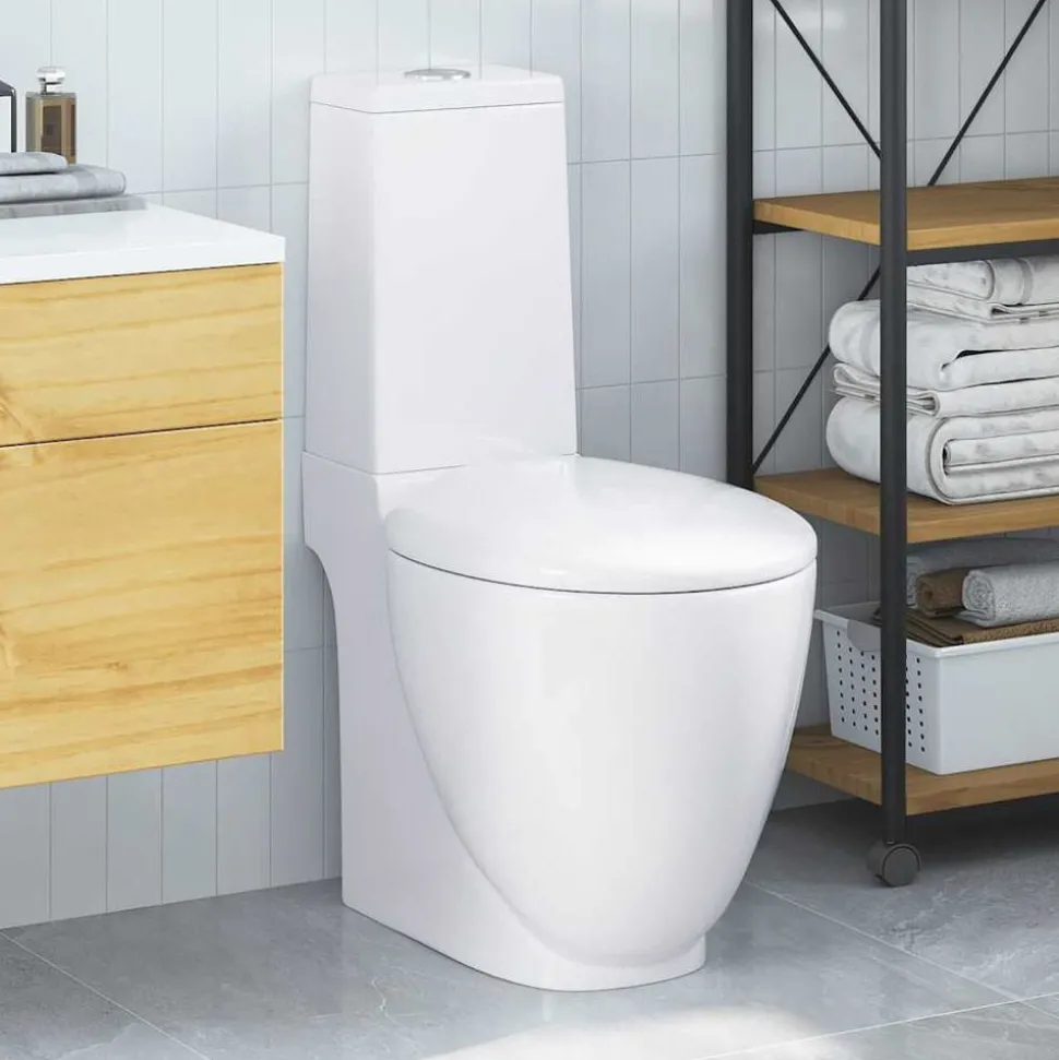 vidaXL Toilet rond afvoer onder keramiek wit
