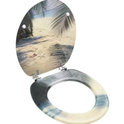 vidaXL Toiletbril met deksel strand MDF