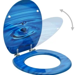 vidaXL Toiletbril met deksel waterdruppel MDF blauw
