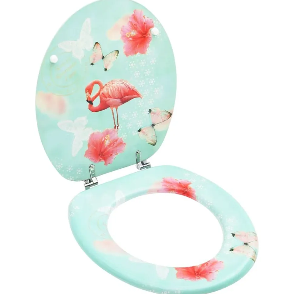 vidaXL Toiletbril met deksel flamingo MDF