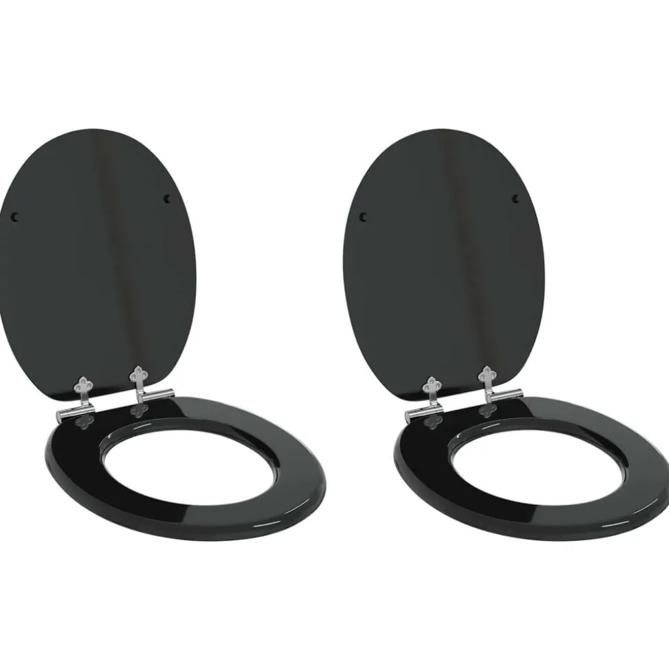 vidaXL Toiletbril met soft-closedeksel 2 st MDF zwart