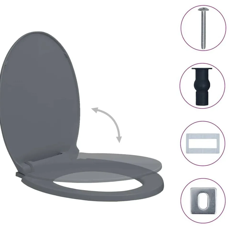 vidaXL Toiletbril soft-close en quick-release ovaal grijs