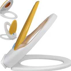 vidaXL Toiletbril voor volwassenen/kinderen soft-close wit en geel