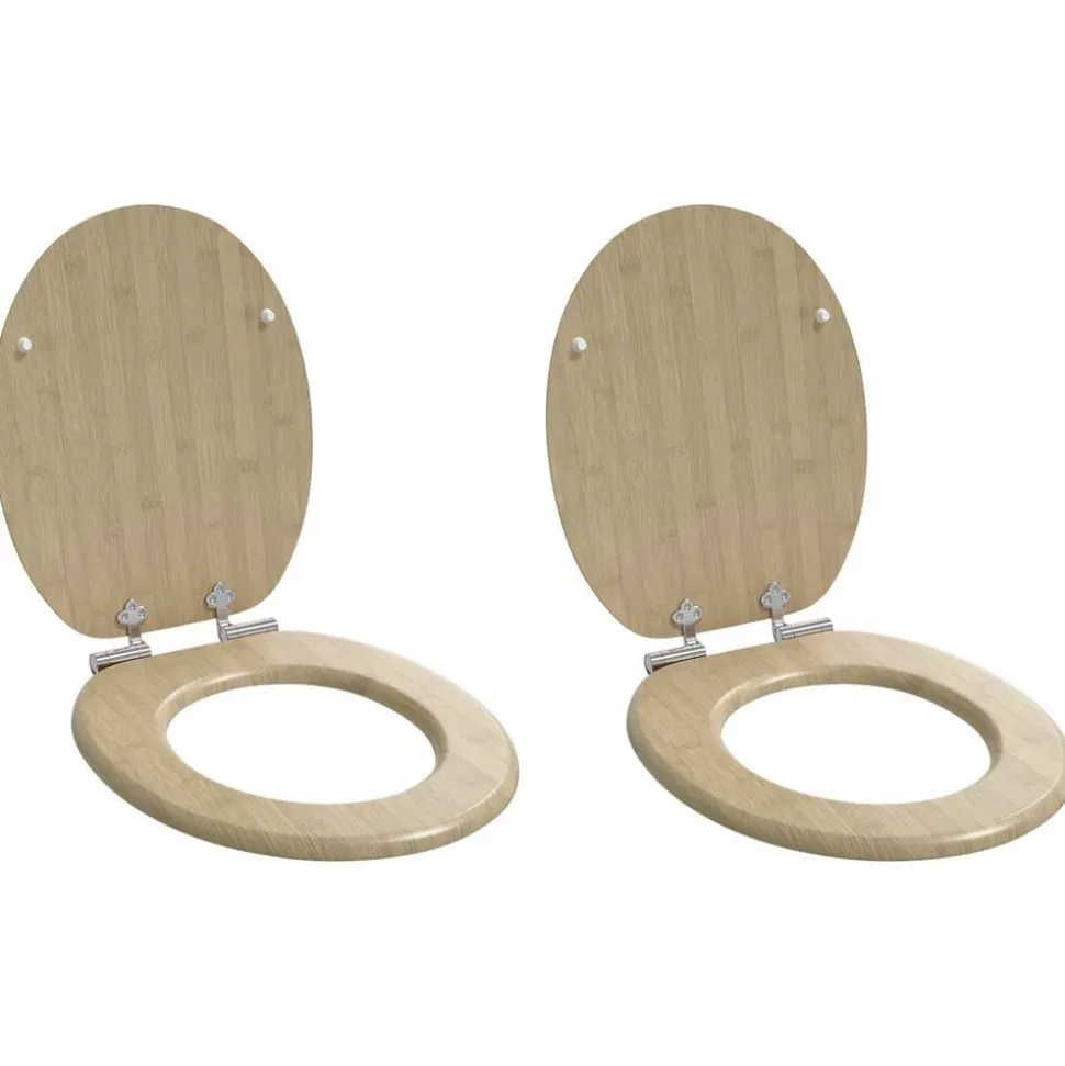 vidaXL Toiletbrillen 2 st met soft-close deksels MDF bamboeontwerp