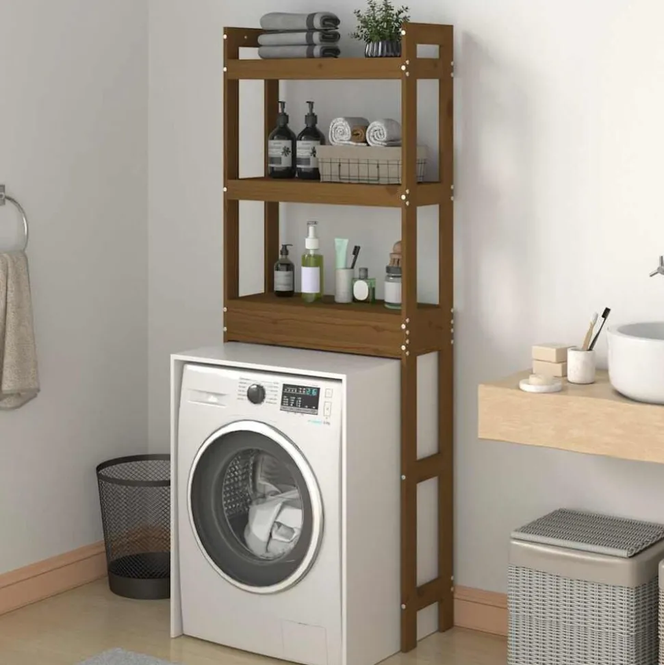 vidaXL Toiletrek 63x26x171 cm massief grenenhout honingbruin