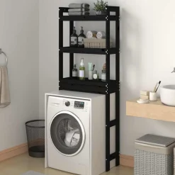 vidaXL Toiletrek 63x26x171 cm massief grenenhout zwart